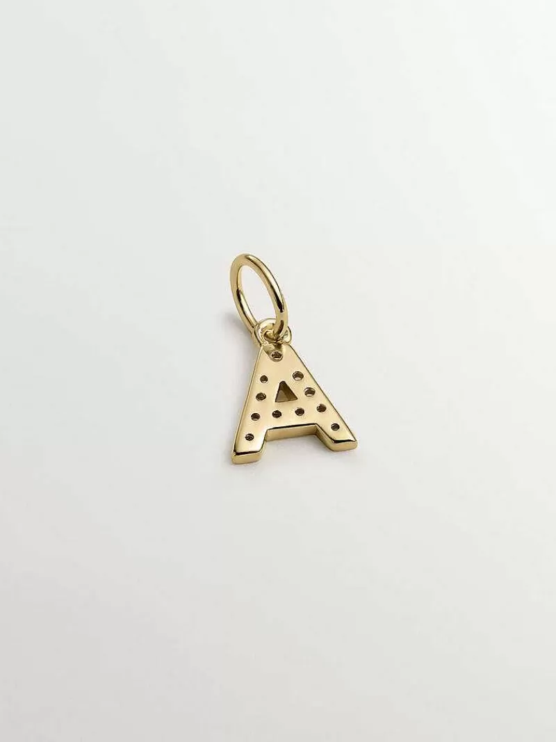 Aristocrazy Conectores-Charm De Plata 925 Banada En Oro Amarillo De 18K Y Topacios Blancos Inicial A