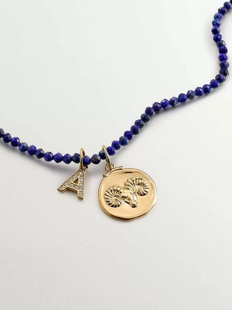 Aristocrazy Conectores-Charm De Plata 925 Banada En Oro Amarillo De 18K Y Topacios Blancos Inicial A