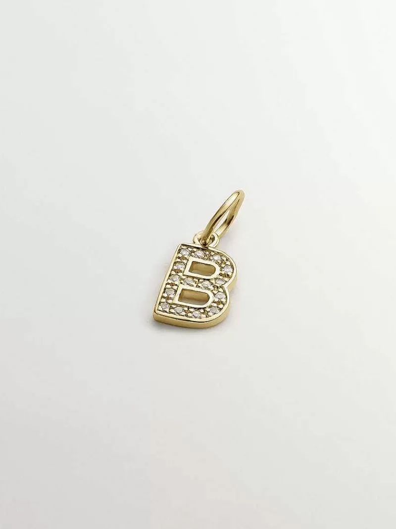 Aristocrazy Charms De Letras-Charm De Plata 925 Banada En Oro Amarillo De 18K Y Topacios Blancos Inicial B