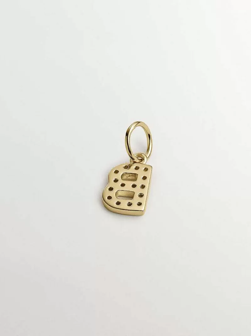 Aristocrazy Charms De Letras-Charm De Plata 925 Banada En Oro Amarillo De 18K Y Topacios Blancos Inicial B