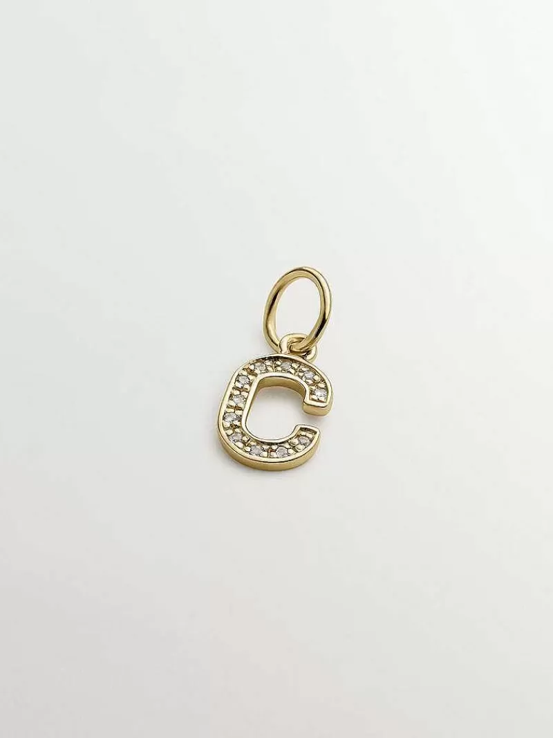Aristocrazy Charms De Letras-Charm De Plata 925 Banada En Oro Amarillo De 18K Y Topacios Blancos Inicial C