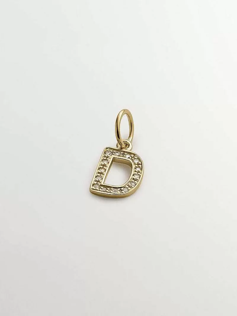 Aristocrazy Conectores-Charm De Plata 925 Banada En Oro Amarillo De 18K Y Topacios Blancos Inicial D
