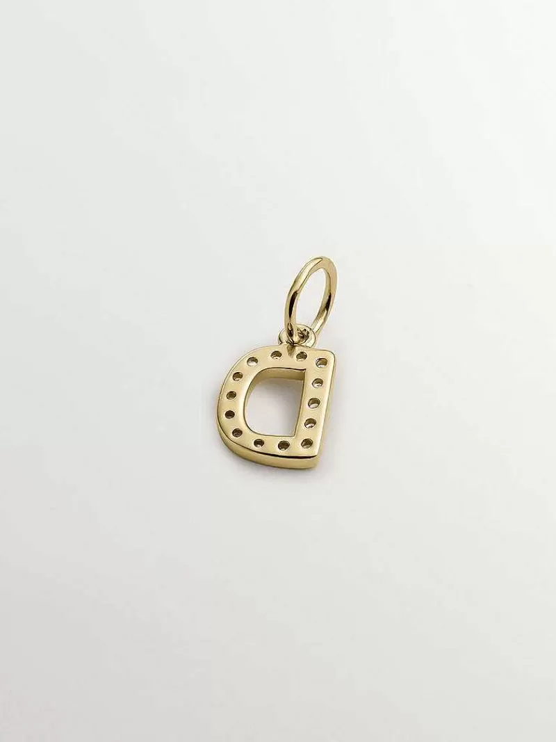 Aristocrazy Conectores-Charm De Plata 925 Banada En Oro Amarillo De 18K Y Topacios Blancos Inicial D