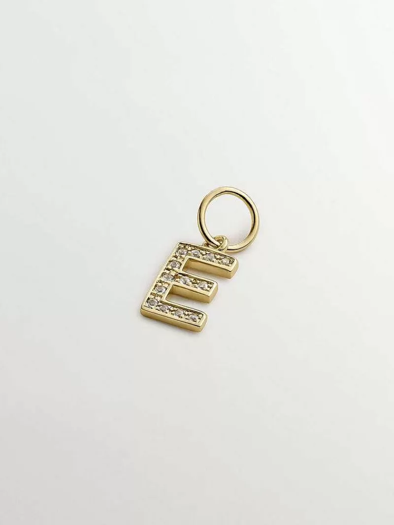 Aristocrazy Charms De Letras-Charm De Plata 925 Banada En Oro Amarillo De 18K Y Topacios Blancos Inicial E