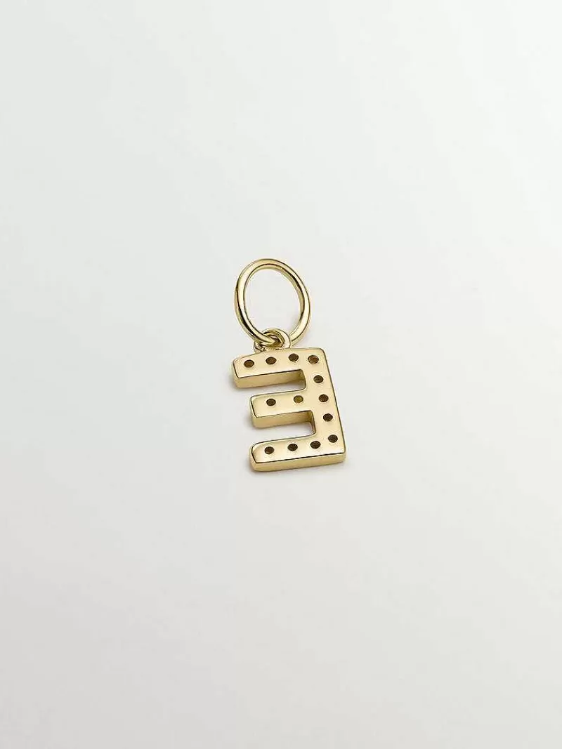 Aristocrazy Charms De Letras-Charm De Plata 925 Banada En Oro Amarillo De 18K Y Topacios Blancos Inicial E