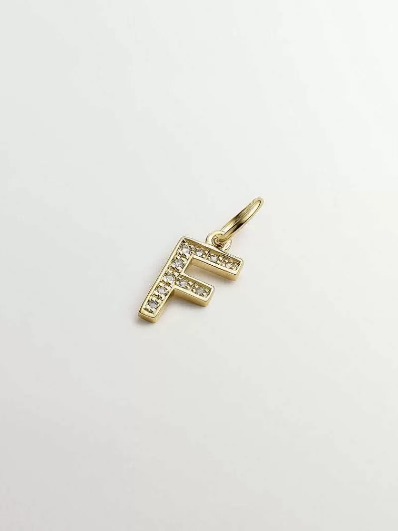Aristocrazy Charms De Letras-Charm De Plata 925 Banada En Oro Amarillo De 18K Y Topacios Blancos Inicial F