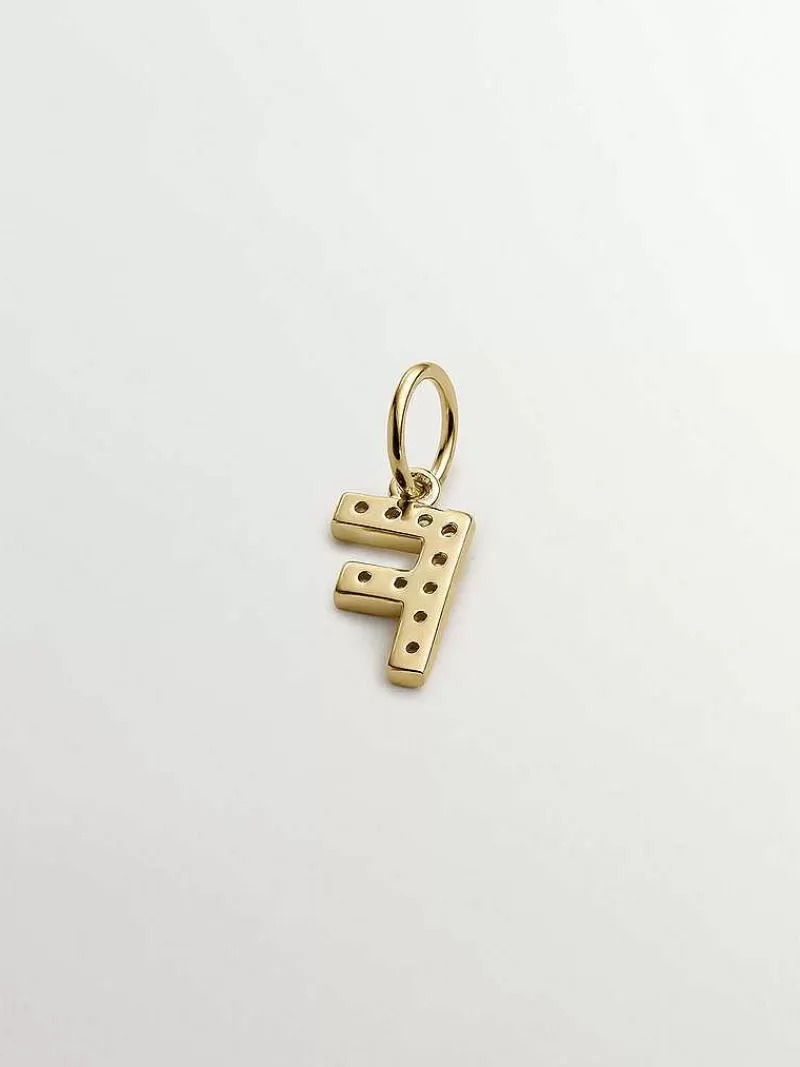 Aristocrazy Charms De Letras-Charm De Plata 925 Banada En Oro Amarillo De 18K Y Topacios Blancos Inicial F