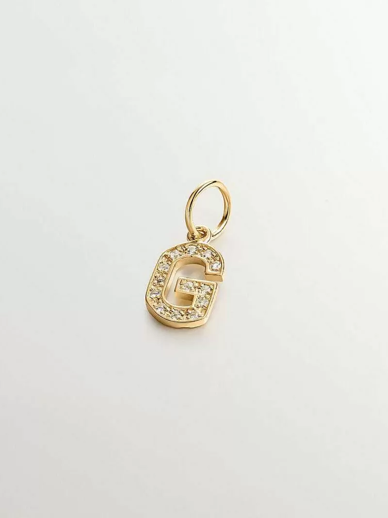 Aristocrazy Charms De Letras-Charm De Plata 925 Banada En Oro Amarillo De 18K Y Topacios Blancos Inicial G