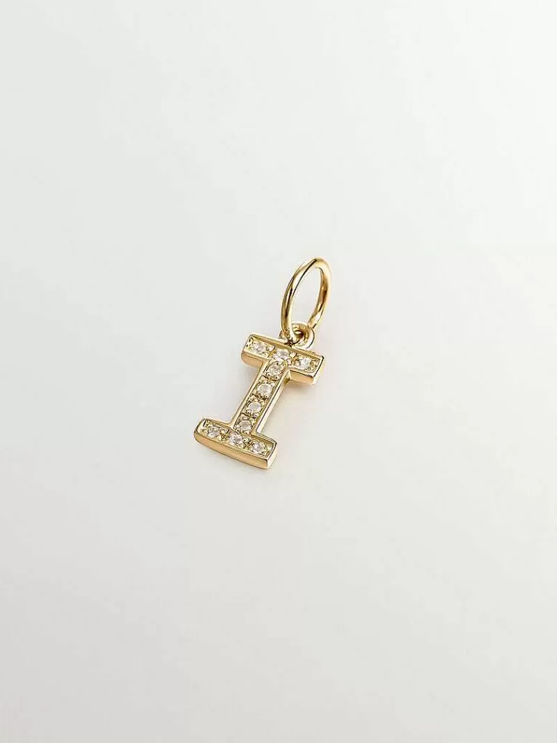 Aristocrazy Charms De Letras-Charm De Plata 925 Banada En Oro Amarillo De 18K Y Topacios Blancos Inicial I
