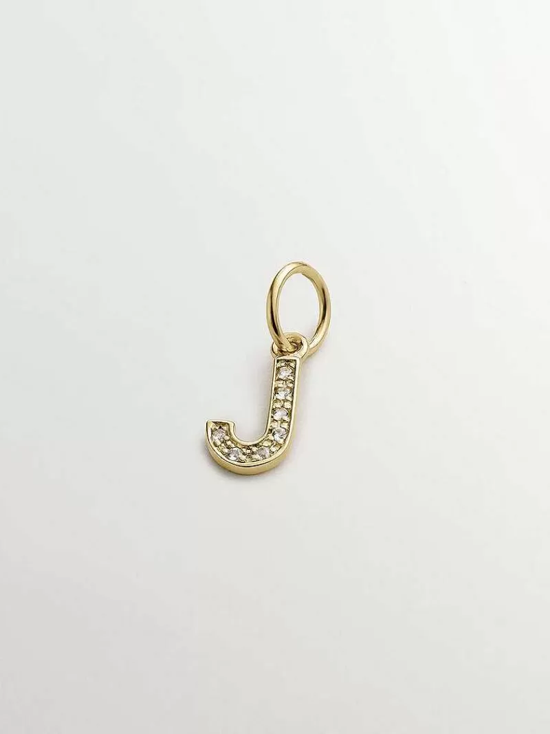 Aristocrazy Charms De Letras-Charm De Plata 925 Banada En Oro Amarillo De 18K Y Topacios Blancos Inicial J