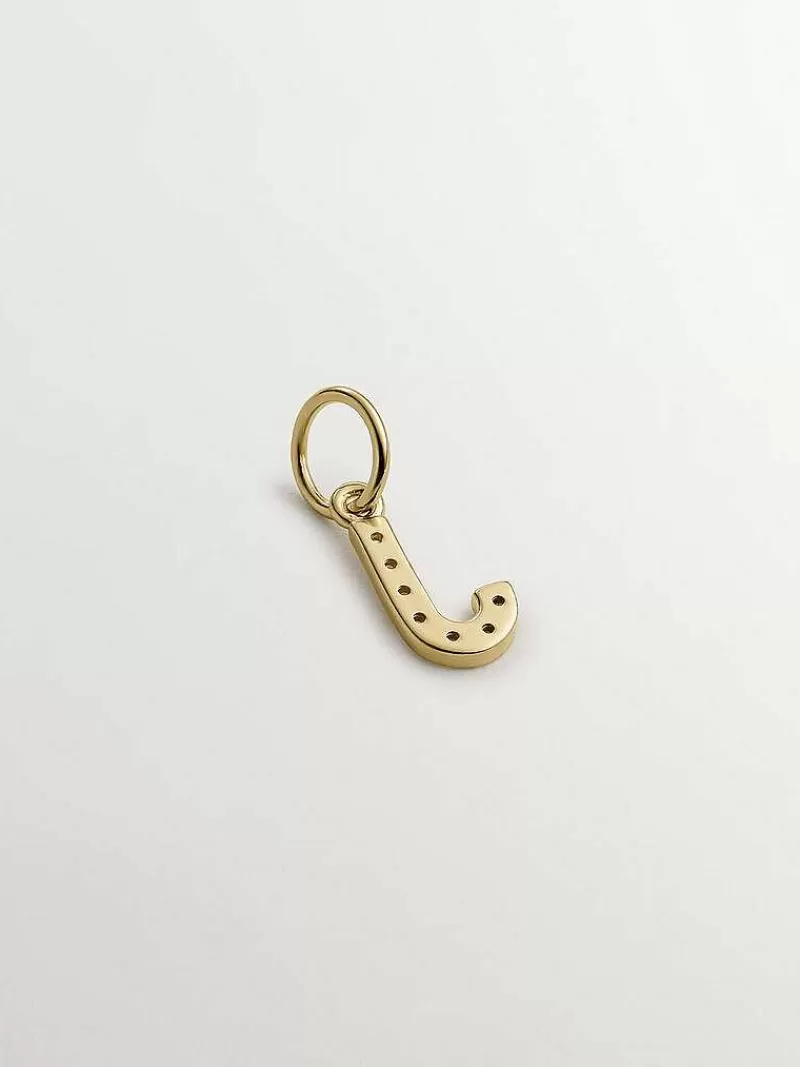 Aristocrazy Charms De Letras-Charm De Plata 925 Banada En Oro Amarillo De 18K Y Topacios Blancos Inicial J