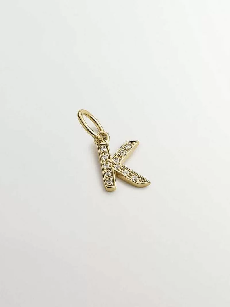 Aristocrazy Charms De Letras-Charm De Plata 925 Banada En Oro Amarillo De 18K Y Topacios Blancos Inicial K