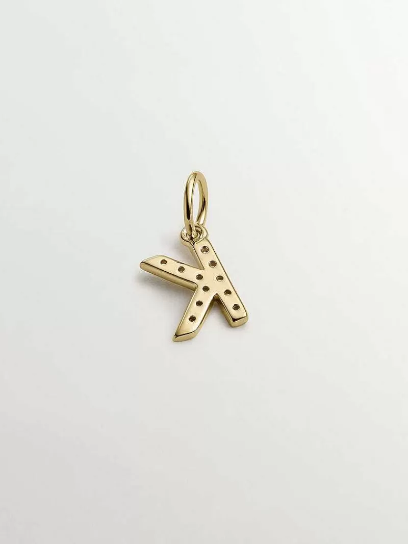 Aristocrazy Charms De Letras-Charm De Plata 925 Banada En Oro Amarillo De 18K Y Topacios Blancos Inicial K