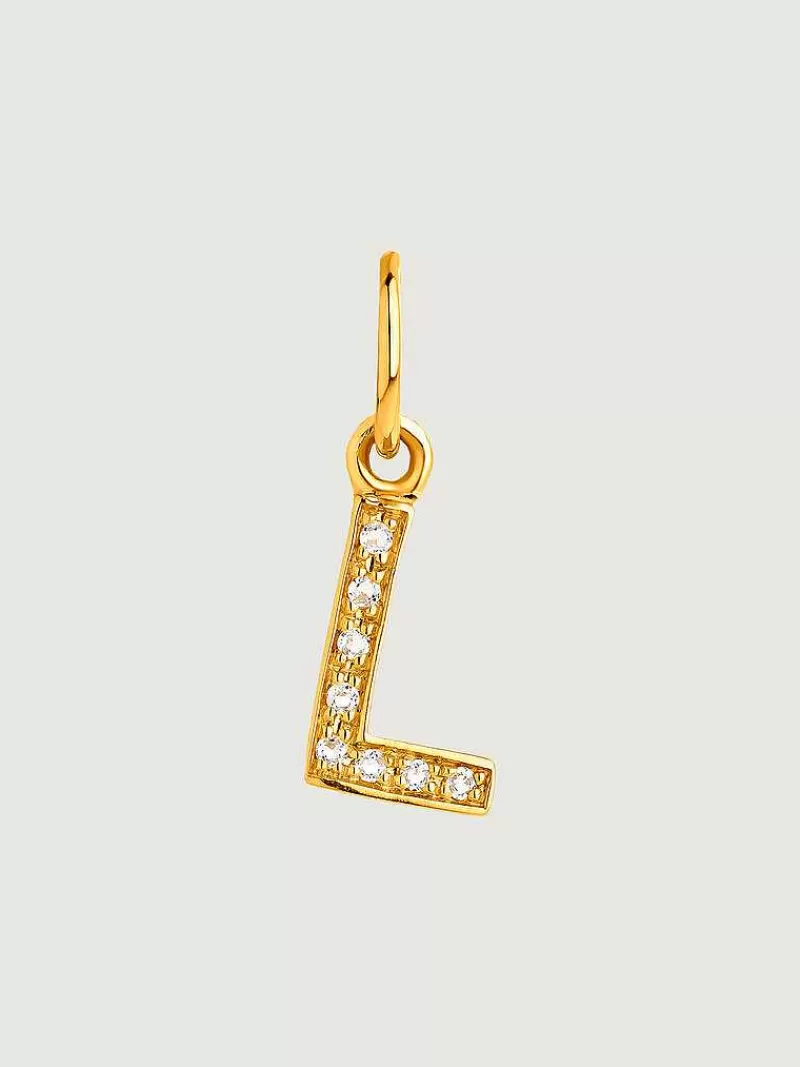 Aristocrazy Charms De Letras-Charm De Plata 925 Banada En Oro Amarillo De 18K Y Topacios Blancos Inicial L