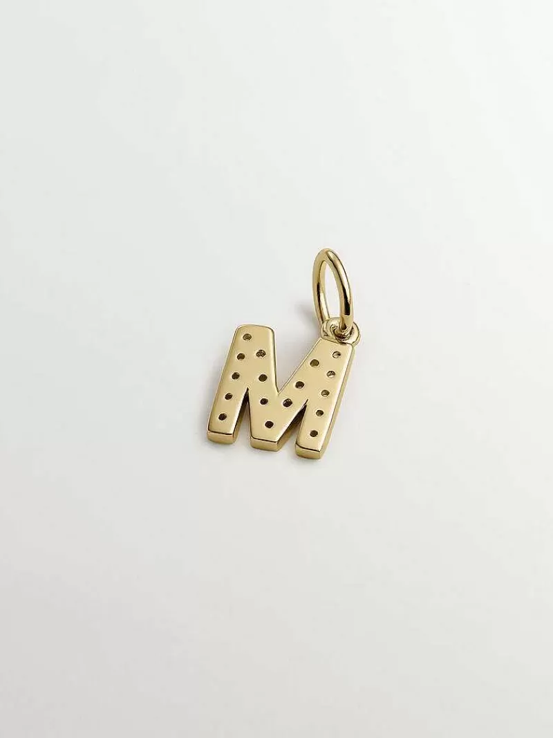 Aristocrazy Charms De Letras-Charm De Plata 925 Banada En Oro Amarillo De 18K Y Topacios Blancos Inicial M