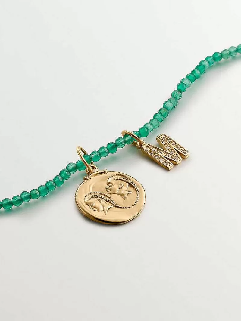 Aristocrazy Charms De Letras-Charm De Plata 925 Banada En Oro Amarillo De 18K Y Topacios Blancos Inicial M