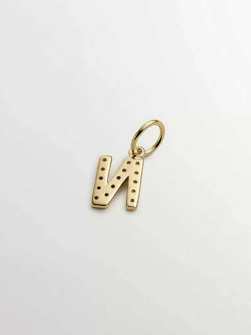 Aristocrazy Conectores-Charm De Plata 925 Banada En Oro Amarillo De 18K Y Topacios Blancos Inicial N