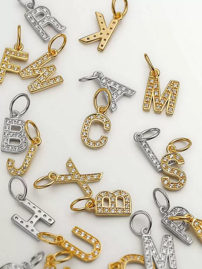 Aristocrazy Conectores-Charm De Plata 925 Banada En Oro Amarillo De 18K Y Topacios Blancos Inicial N