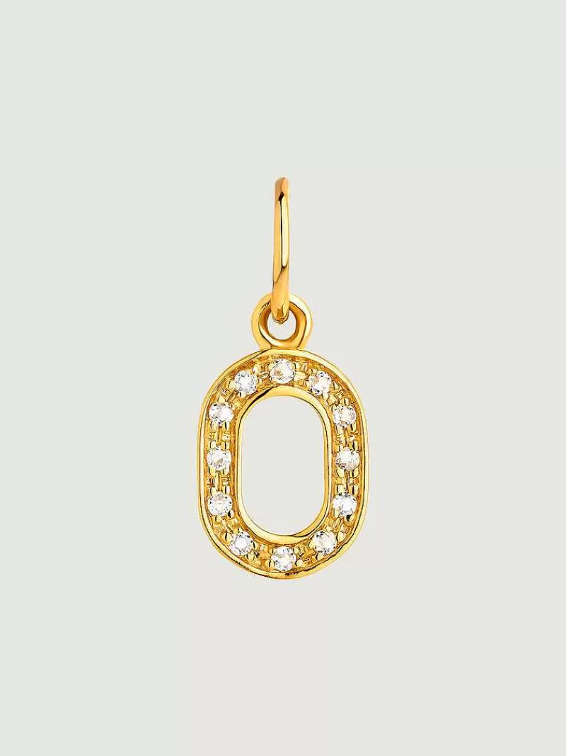 Aristocrazy Charms De Letras-Charm De Plata 925 Banada En Oro Amarillo De 18K Y Topacios Blancos Inicial O