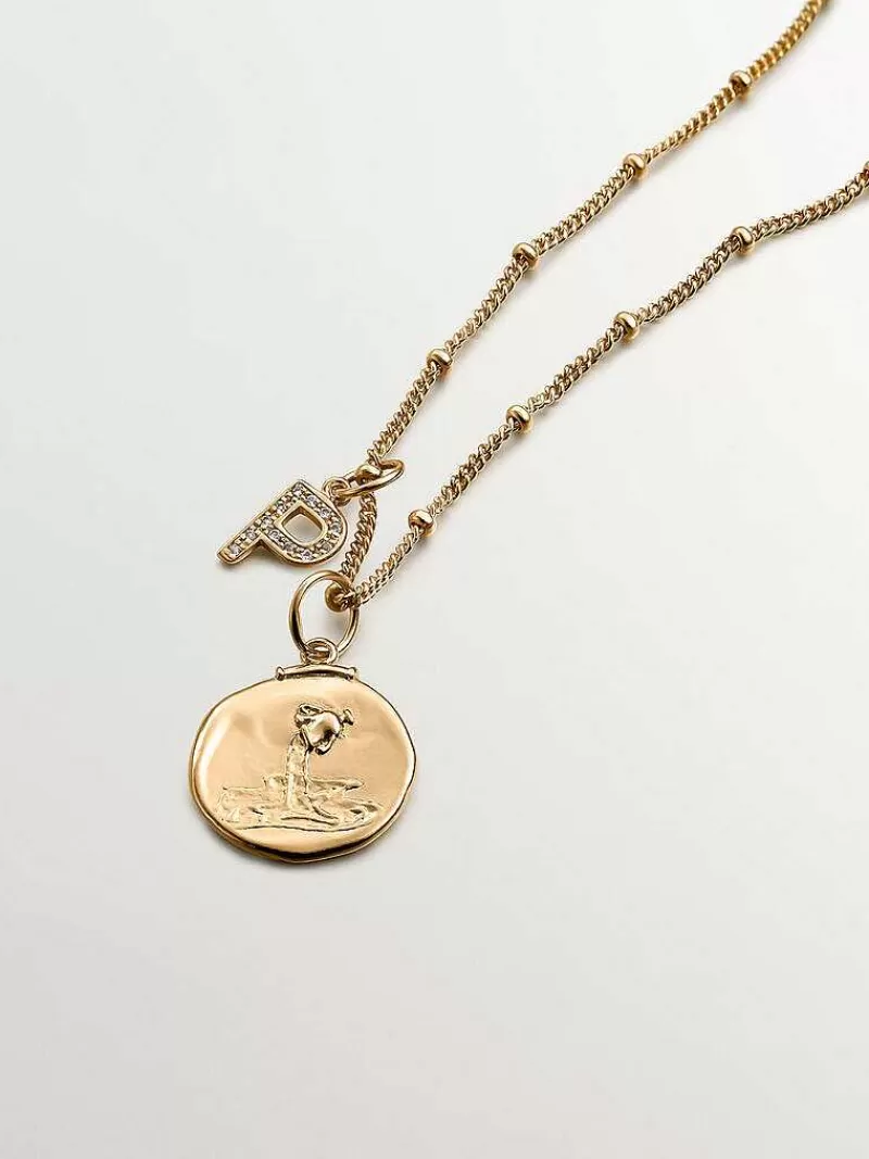 Aristocrazy Charms De Letras-Charm De Plata 925 Banada En Oro Amarillo De 18K Y Topacios Blancos Inicial P