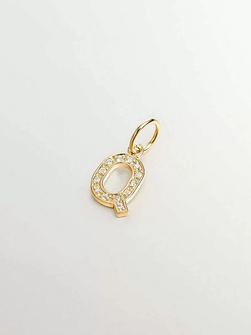 Aristocrazy Charms De Letras-Charm De Plata 925 Banada En Oro Amarillo De 18K Y Topacios Blancos Inicial Q