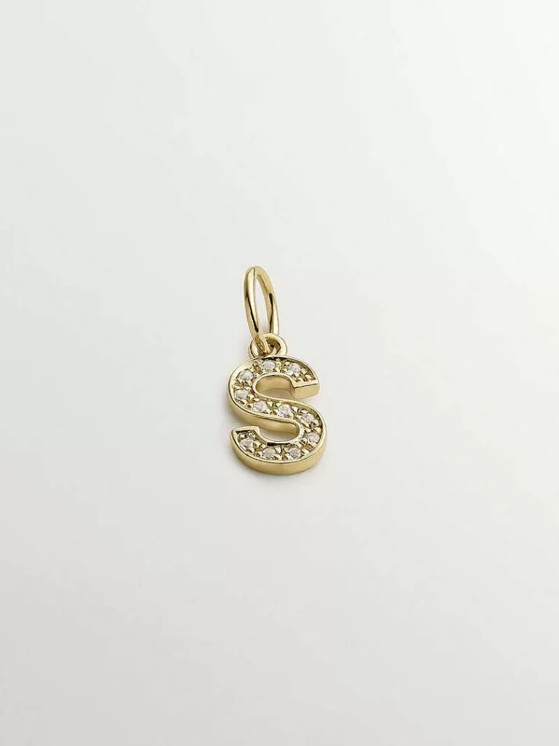 Aristocrazy Charms De Letras-Charm De Plata 925 Banada En Oro Amarillo De 18K Y Topacios Blancos Inicial S