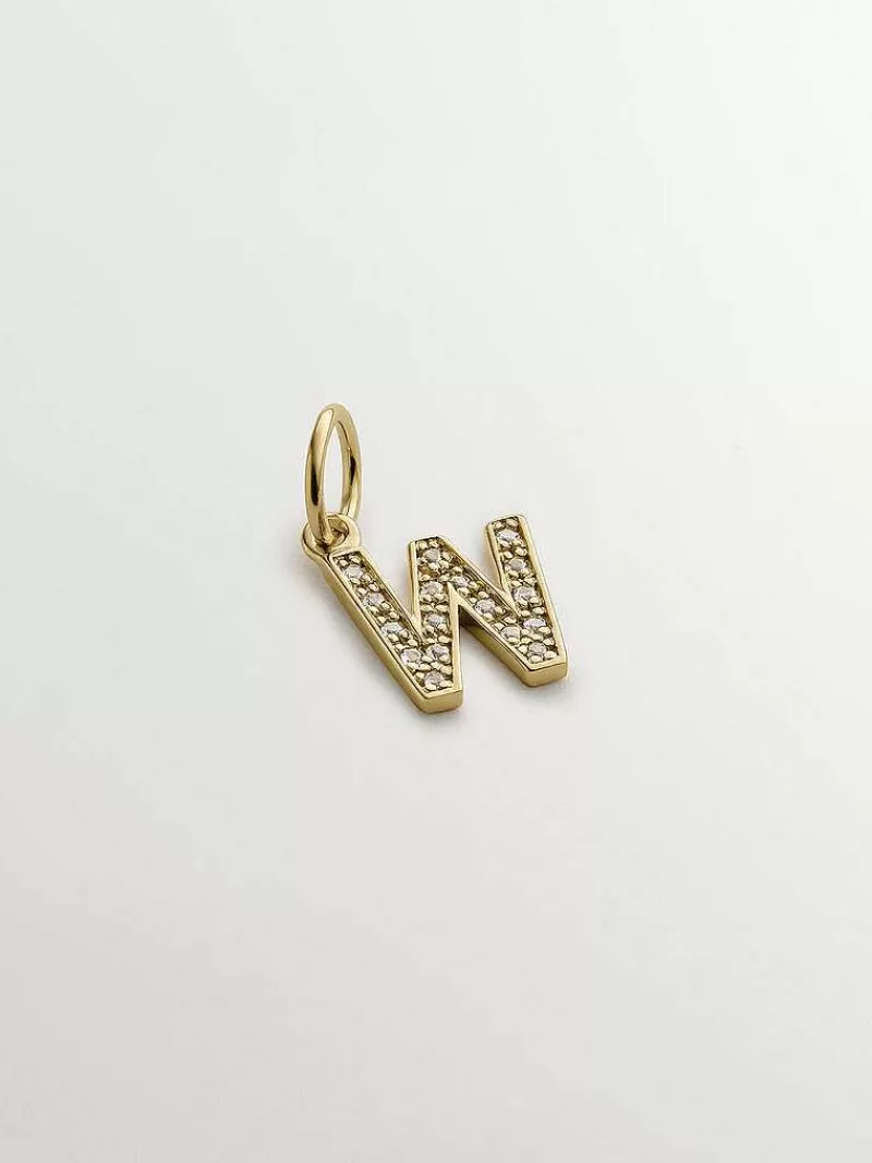 Aristocrazy Charms De Letras-Charm De Plata 925 Banada En Oro Amarillo De 18K Y Topacios Blancos Inicial W