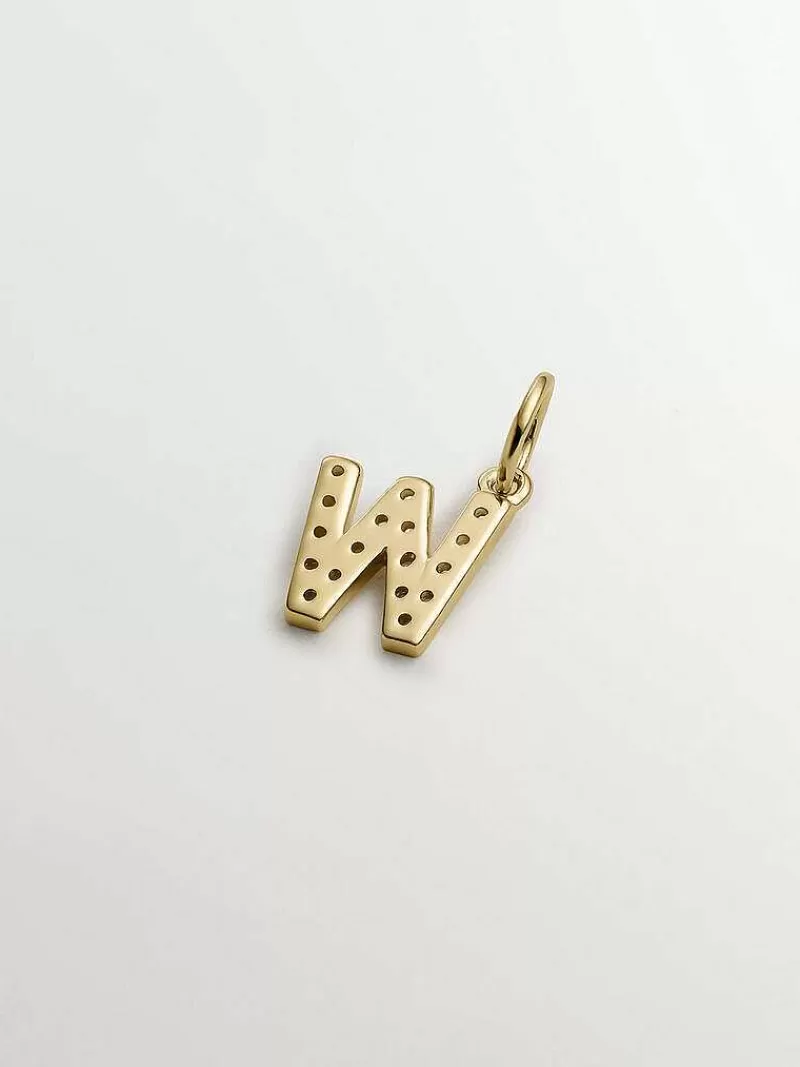 Aristocrazy Charms De Letras-Charm De Plata 925 Banada En Oro Amarillo De 18K Y Topacios Blancos Inicial W