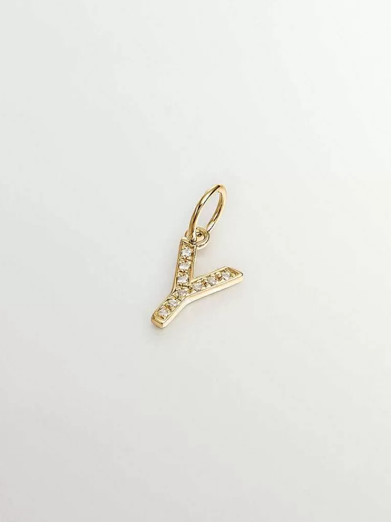 Aristocrazy Charms De Letras-Charm De Plata 925 Banada En Oro Amarillo De 18K Y Topacios Blancos Inicial Y