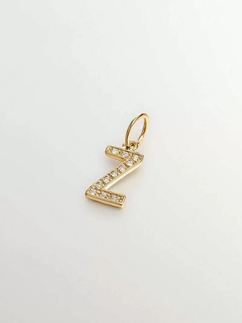 Aristocrazy Charms De Letras-Charm De Plata 925 Banada En Oro Amarillo De 18K Y Topacios Blancos Inicial Z