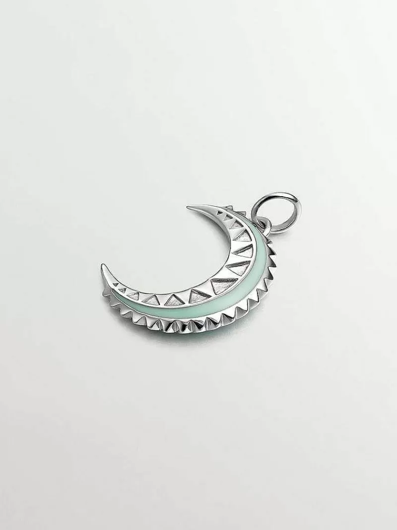 Aristocrazy Charms De Plata-Charm De Plata 925 Con Amatistas Moradas, Esmalte Verde Y Forma De Luna