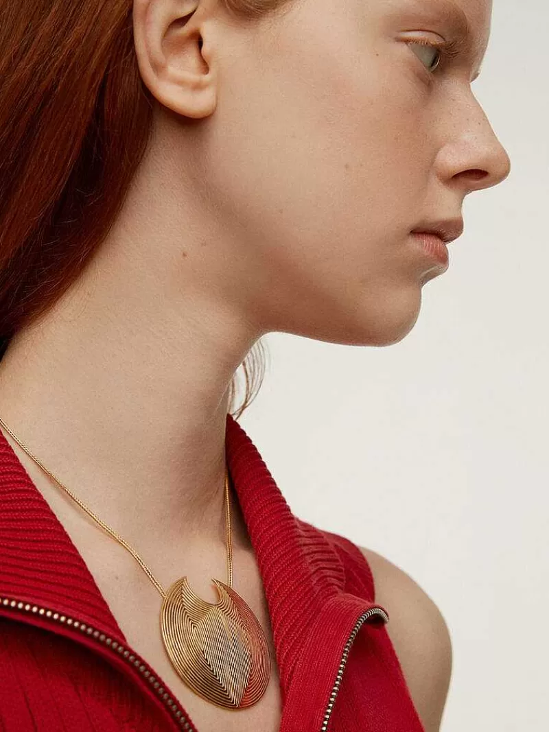 Aristocrazy Collares De Plata-Colgante Circular Grande De Plata 925 Banada En Oro Amarillo De 18K Con Relieve