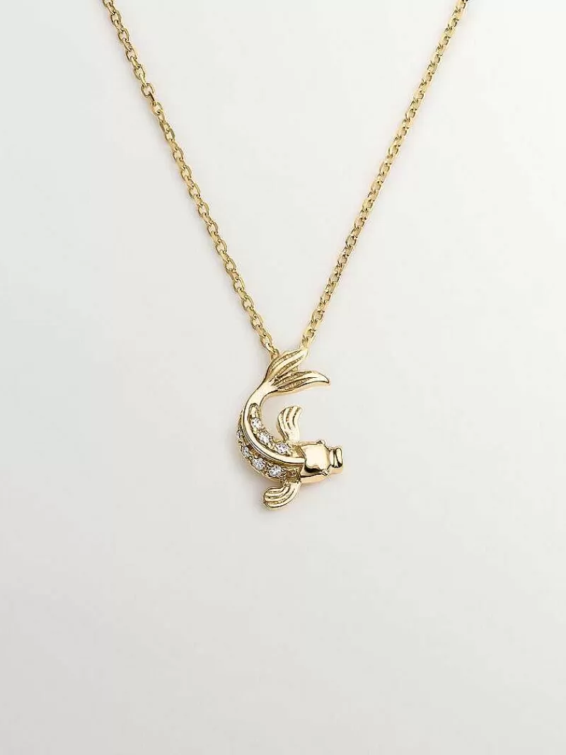 Aristocrazy Collares De Plata-Colgante De Oro Amarillo De 18K Con Diamantes Con Forma De Pez