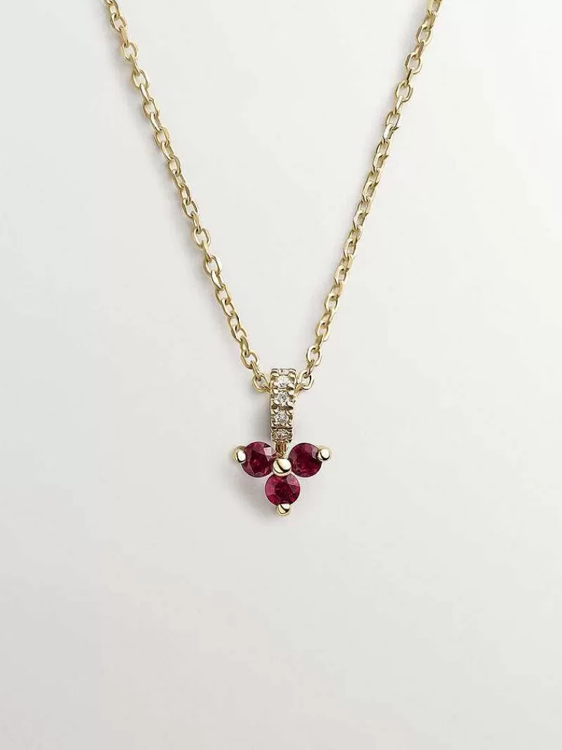 Aristocrazy Collares De Oro-Colgante De Oro Amarillo De 9K Con Trebol De Rubies Rojos Y Diamantes