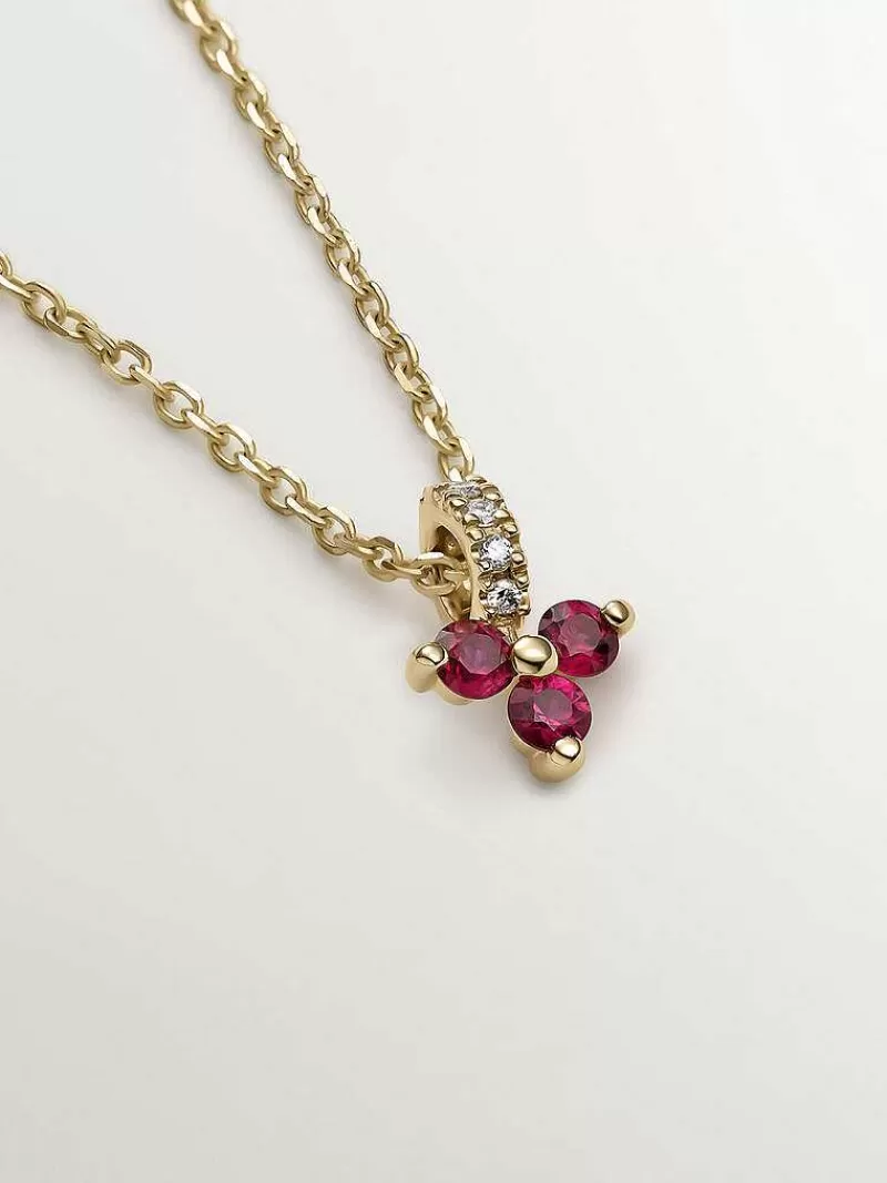 Aristocrazy Collares De Oro-Colgante De Oro Amarillo De 9K Con Trebol De Rubies Rojos Y Diamantes