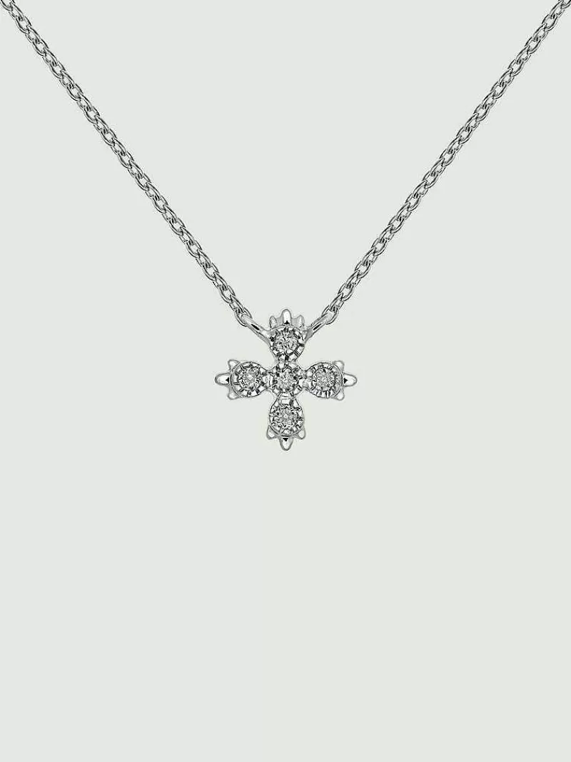 Aristocrazy Collares De Oro-Colgante De Oro Blanco De 18K Con Cruz Con Diamantes Blancos