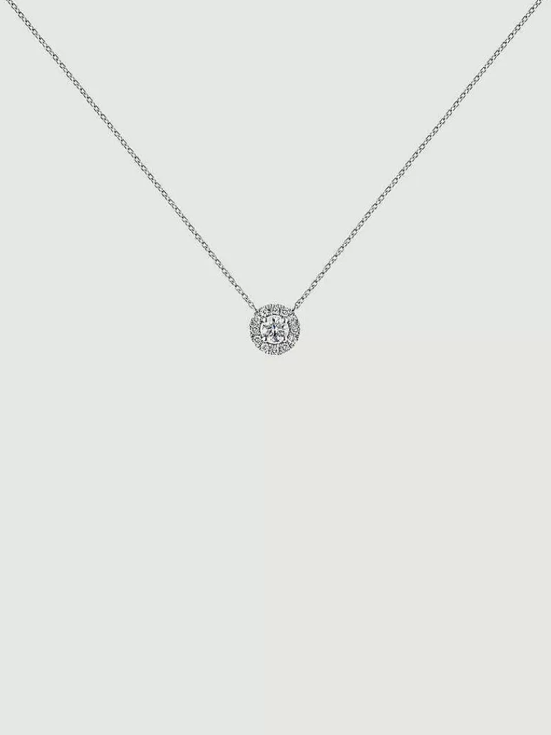 Aristocrazy Collares De Plata-Colgante De Oro Blanco De 18K Con Diamante De 0,11Cts Y Orla De Diamantes
