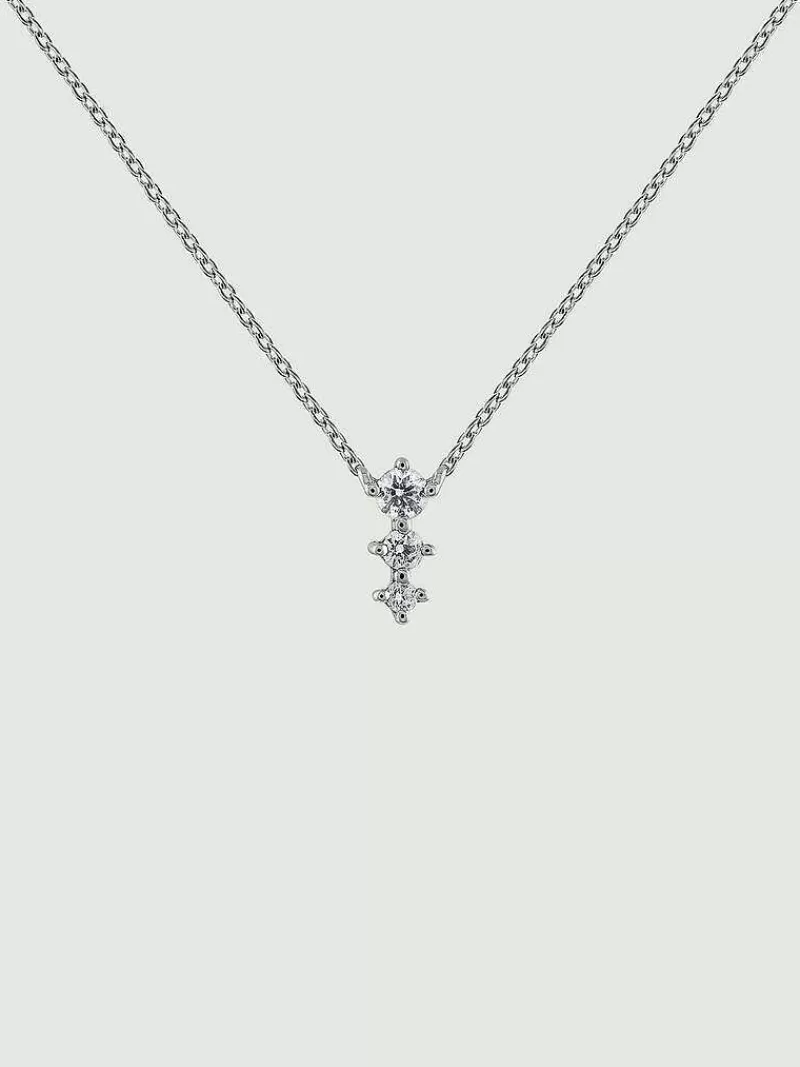 Aristocrazy Collares De Plata-Colgante De Oro Blanco De 18K Con Triple Diamante