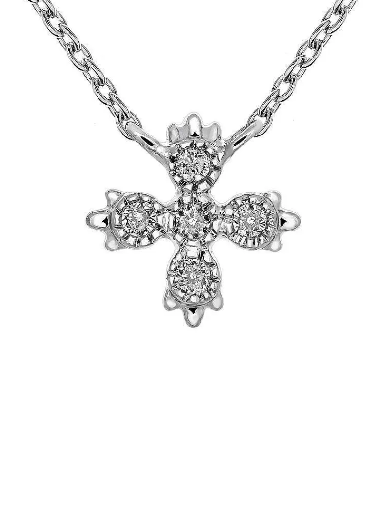 Aristocrazy Collares De Plata-Colgante De Oro Blanco De 9K Con Cruz Con Diamantes Blancos 0,03 Cts