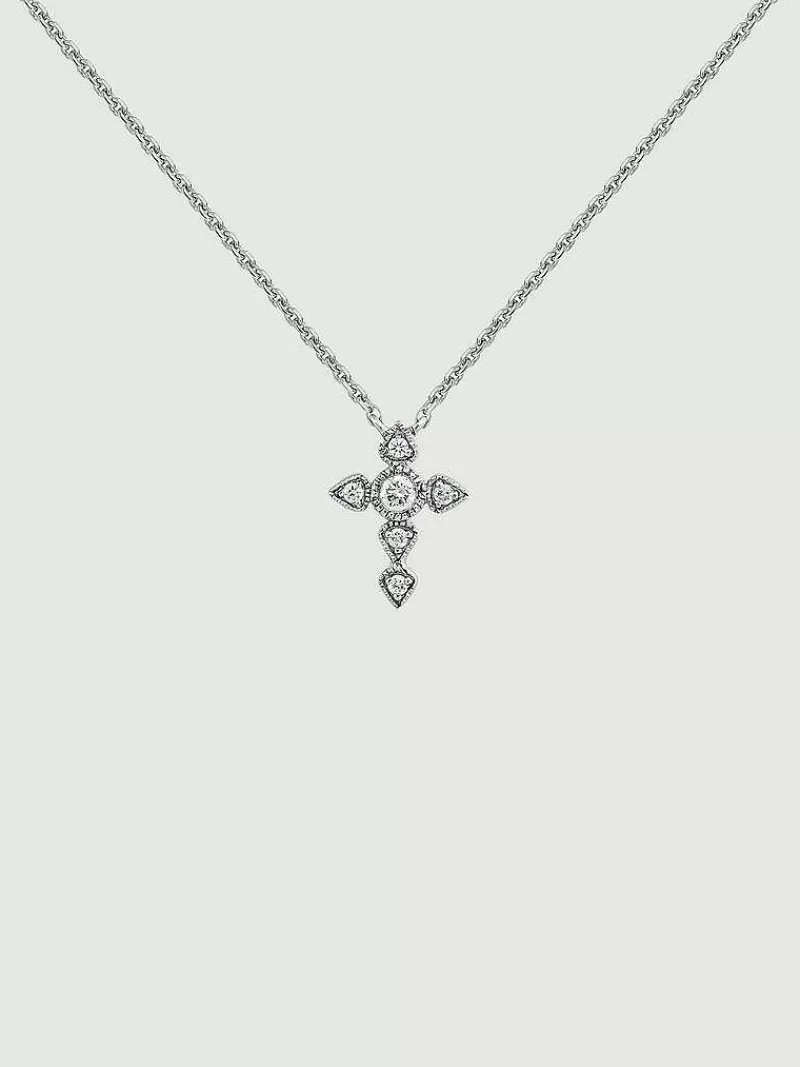 Aristocrazy Collares De Plata-Colgante De Oro Blanco De 9K Con Cruz De Diamantes