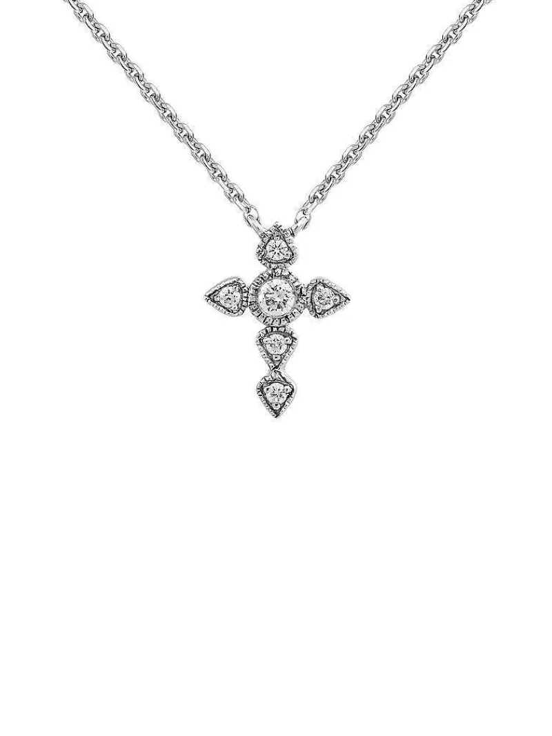 Aristocrazy Collares De Plata-Colgante De Oro Blanco De 9K Con Cruz De Diamantes