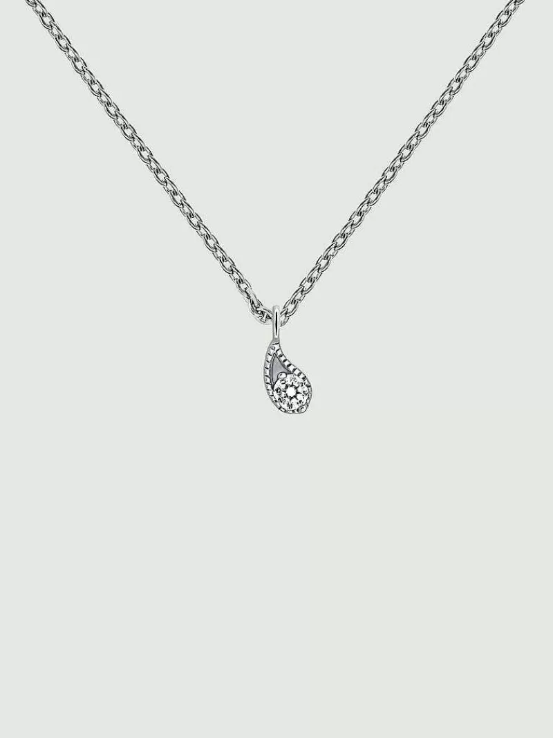 Aristocrazy Collares De Plata-Colgante De Oro Blanco De 9K Con Gota Y Diamantes Blancos