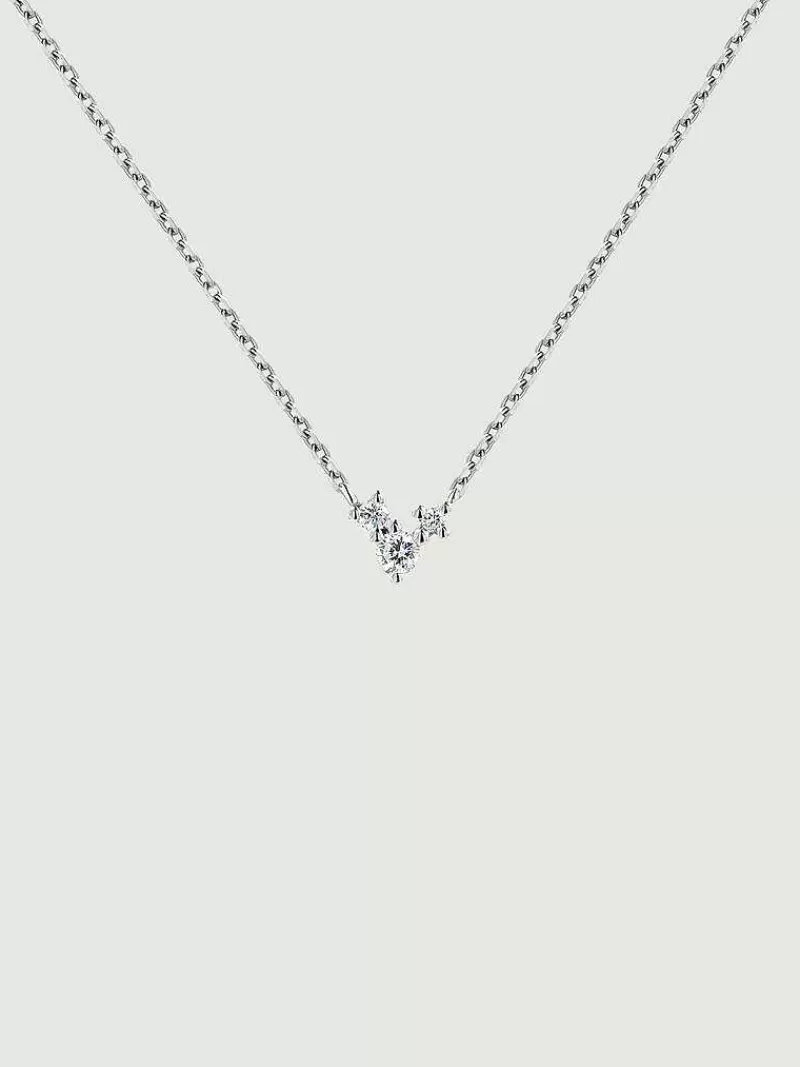 Aristocrazy Collares De Plata-Colgante De Oro Blanco De 9K Con Tres Diamantes