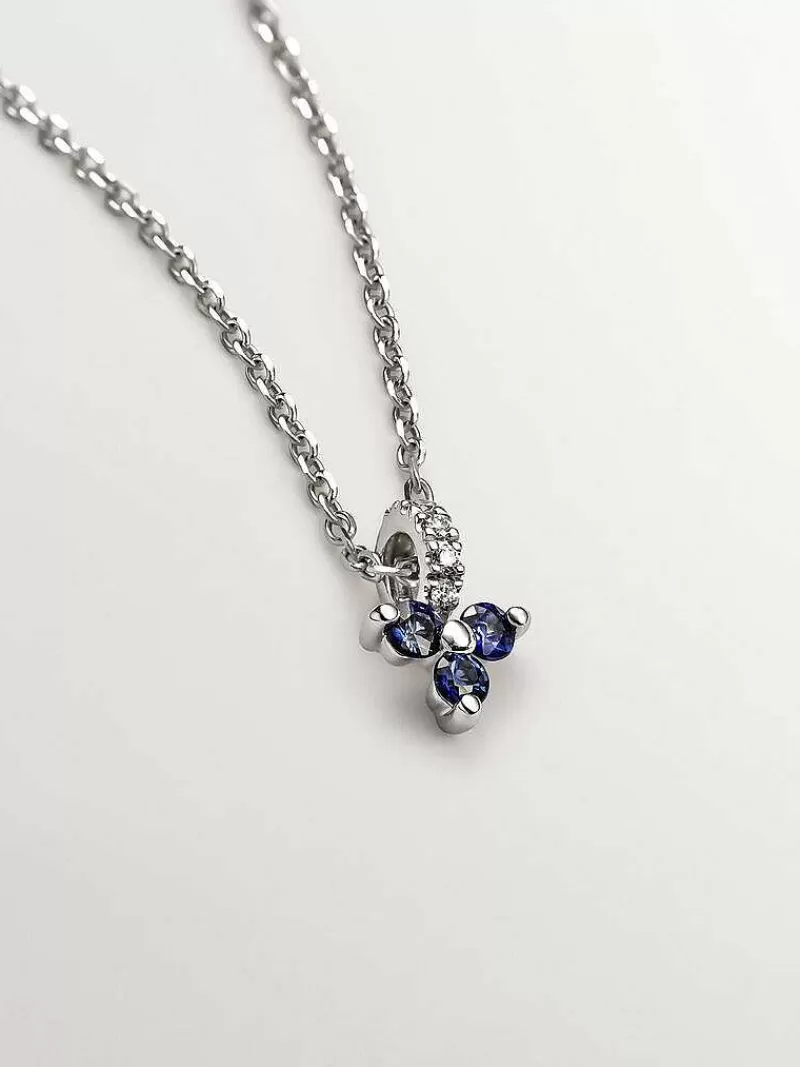 Aristocrazy Collares De Oro-Colgante De Oro Blanco De 9K Con Zafiros Azules Y Diamantes