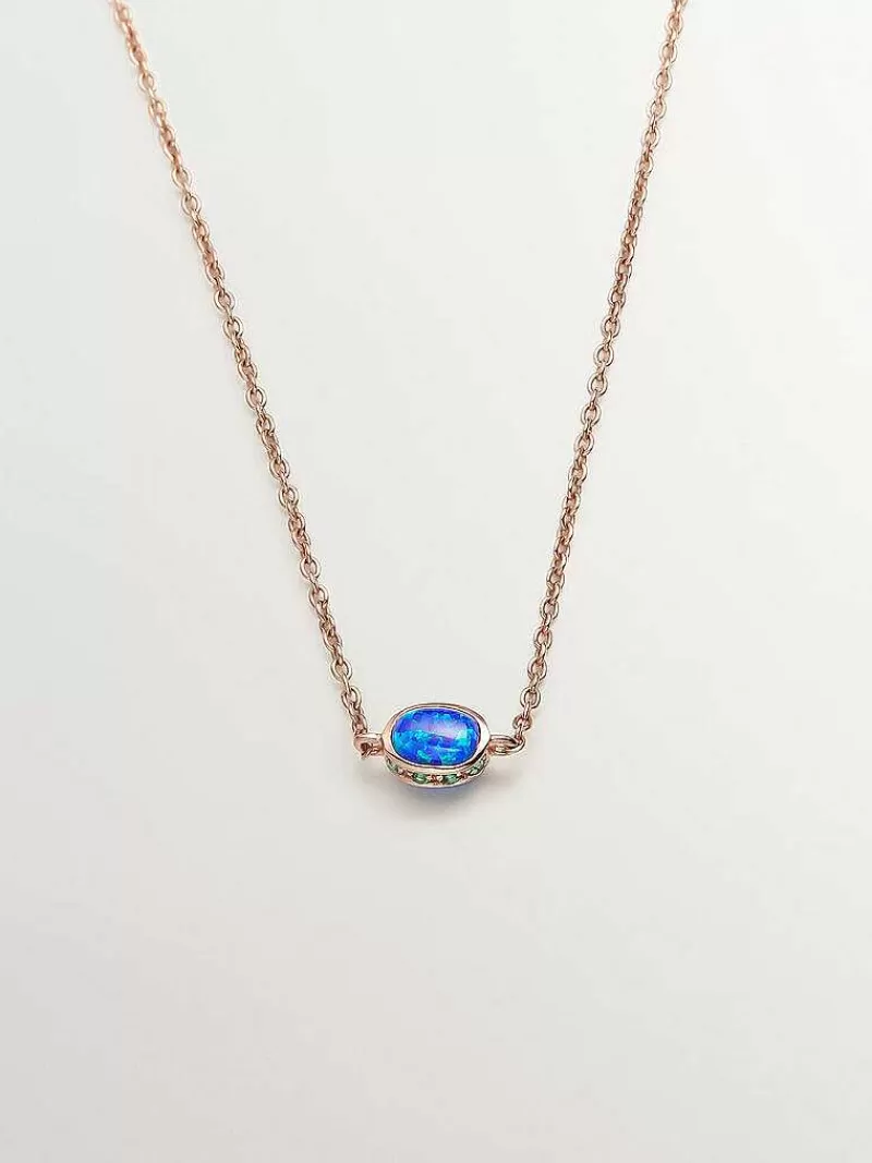 Aristocrazy Collares De Oro-Colgante De Oro Rosa De 18K Con Opalo Azul Lab Grown Y Esmeraldas