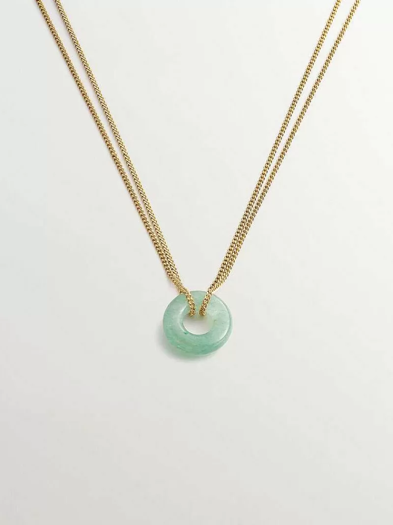Aristocrazy Collares De Plata-Colgante De Plata 925 Banada En Oro Amarillo De 18K Con Aventurina Verde