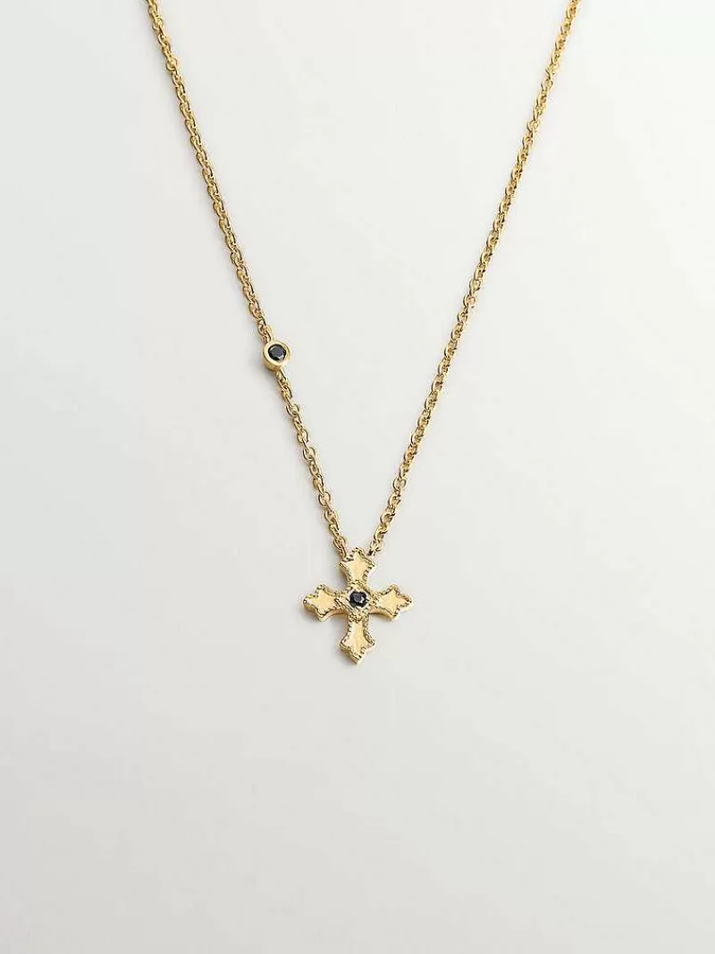 Aristocrazy Collares De Plata-Colgante De Plata 925 Banada En Oro Amarillo De 18K Con Cruz Pequena Y Espinelas