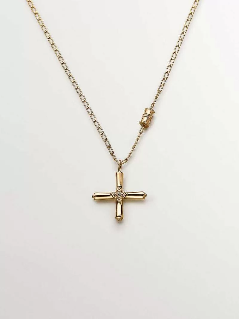 Aristocrazy Collares De Plata-Colgante De Plata 925 Banada En Oro Amarillo De 18K Con Cruz Y Topacio Blanco