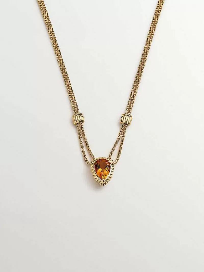 Aristocrazy Collares De Plata-Colgante De Plata 925 Banada En Oro Amarillo De 18K Con Cuarzo Amarillo
