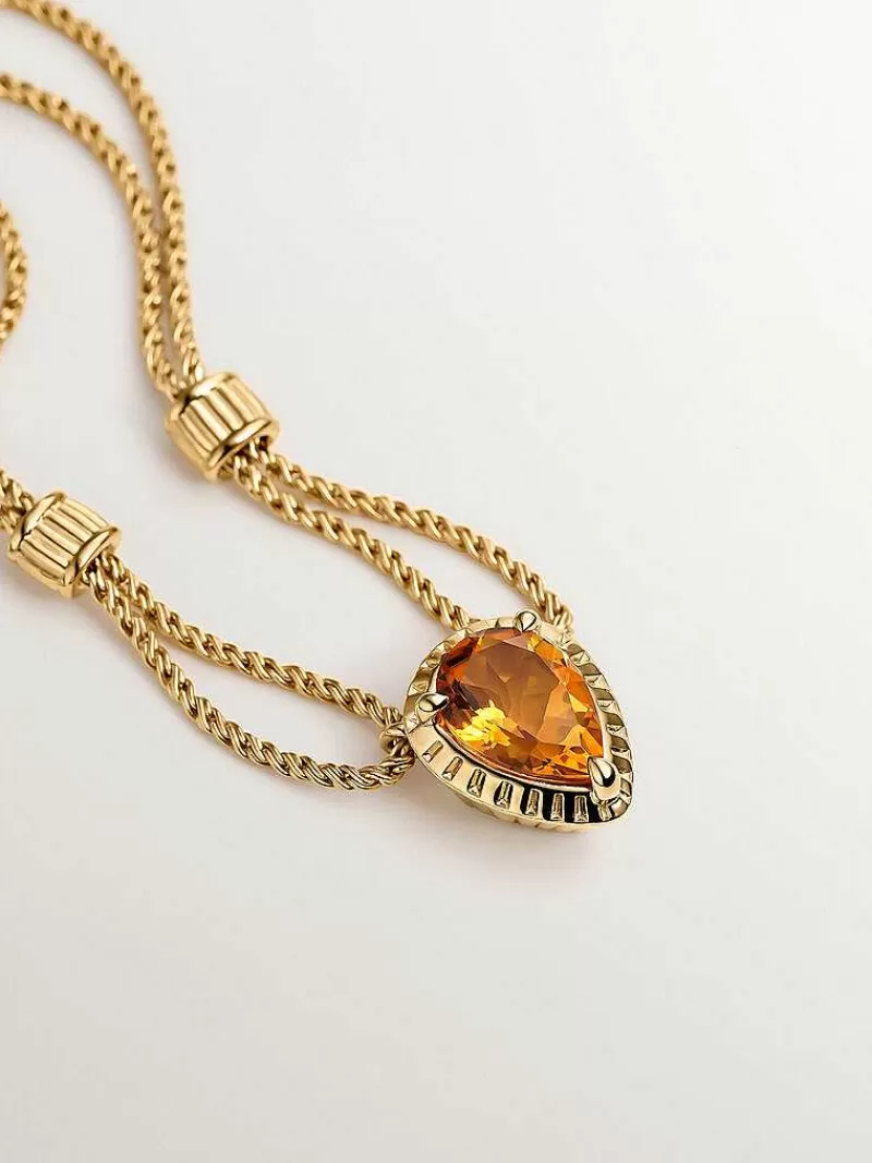 Aristocrazy Collares De Plata-Colgante De Plata 925 Banada En Oro Amarillo De 18K Con Cuarzo Amarillo